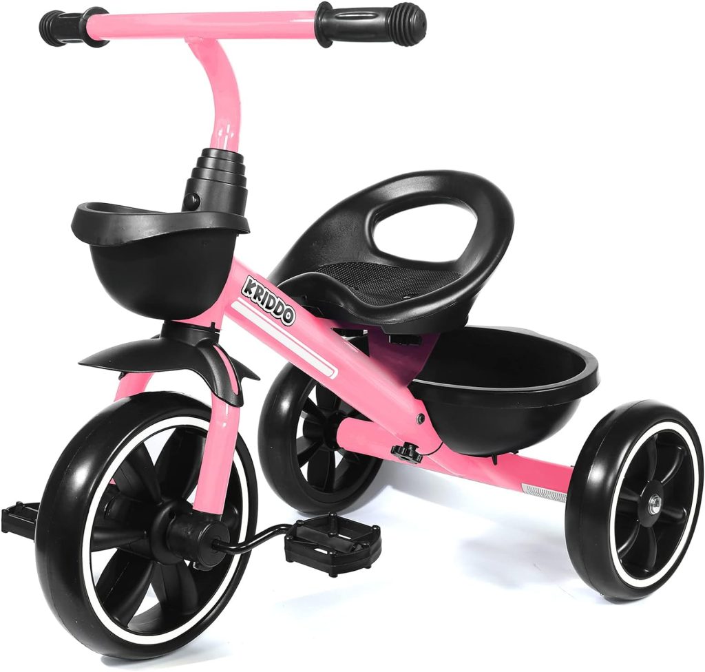 KRIDDO Tricycle for 2-5 Year Olds - Pink Toddler Trike With Gift for 24 Month to 4 Year Old Girls
